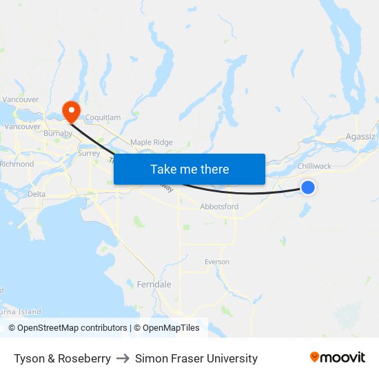 Tyson & Roseberry to Simon Fraser University map