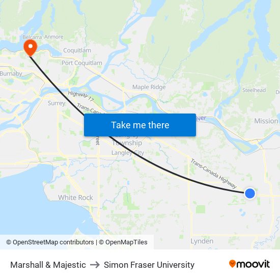 Marshall & Majestic to Simon Fraser University map