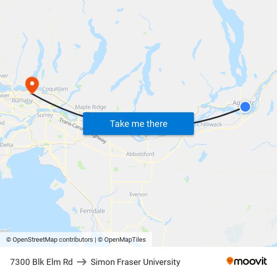 7300 Blk Elm Rd to Simon Fraser University map
