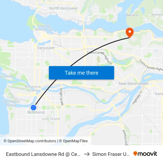 Eastbound Lansdowne Rd @ Cedarbridge Way to Simon Fraser University map