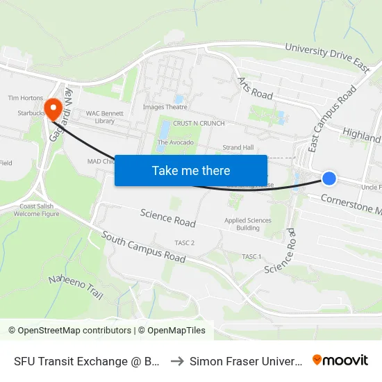 SFU Transit Exchange @ Bay 4 to Simon Fraser University map