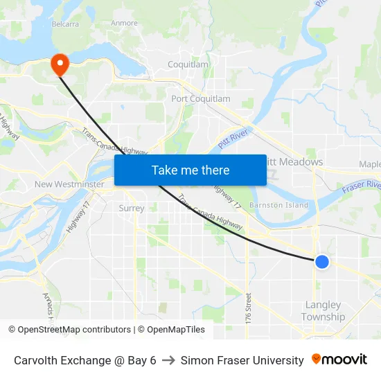 Carvolth Exchange @ Bay 6 to Simon Fraser University map