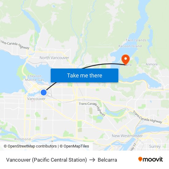 Vancouver (Pacific Central Station) to Belcarra map