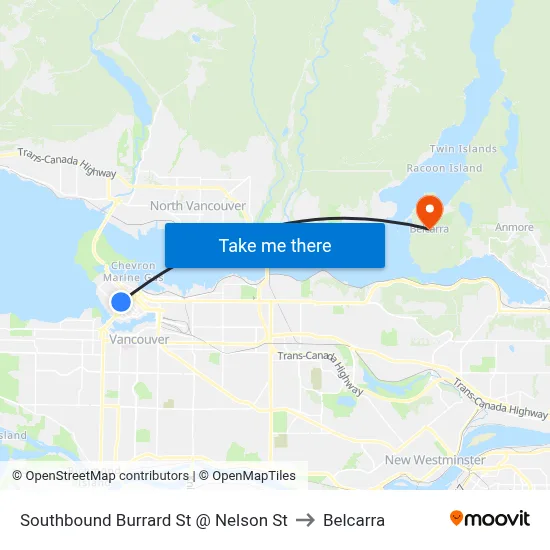 Southbound Burrard St @ Nelson St to Belcarra map