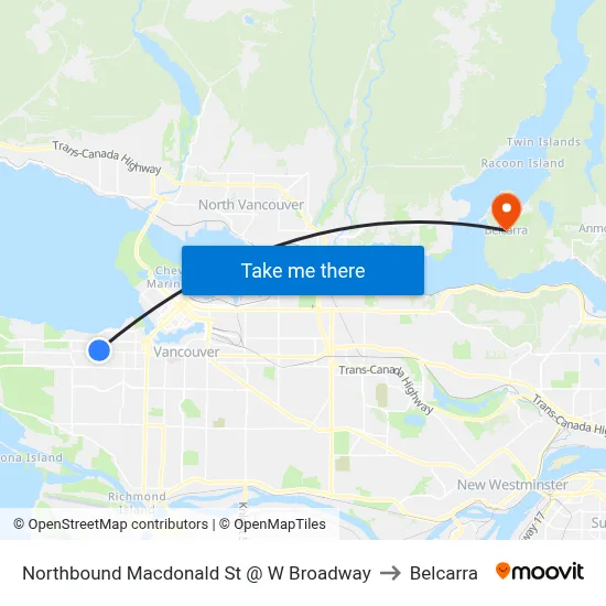 Northbound Macdonald St @ W Broadway to Belcarra map
