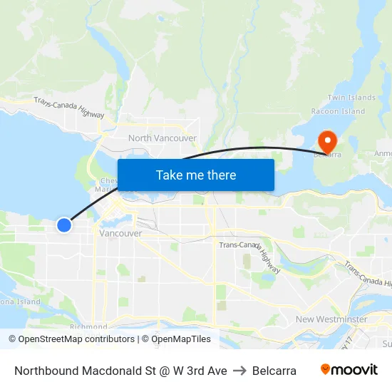 Northbound Macdonald St @ W 4th Ave to Belcarra map