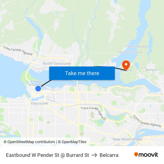 Eastbound W Pender St @ Burrard St to Belcarra map