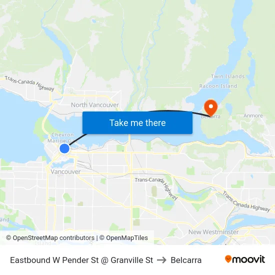 Eastbound W Pender St @ Granville St to Belcarra map