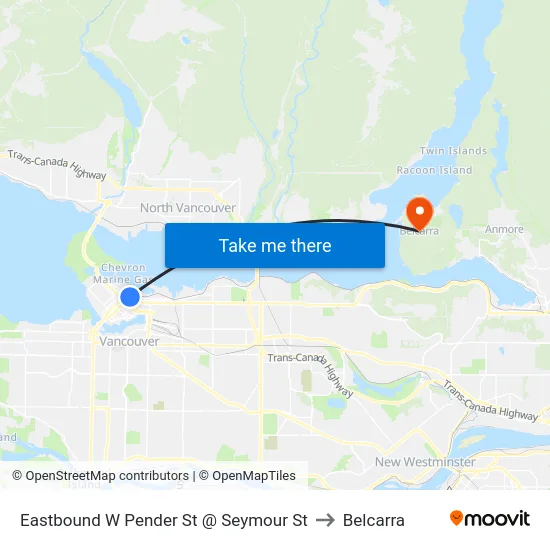 Eastbound W Pender St @ Seymour St to Belcarra map