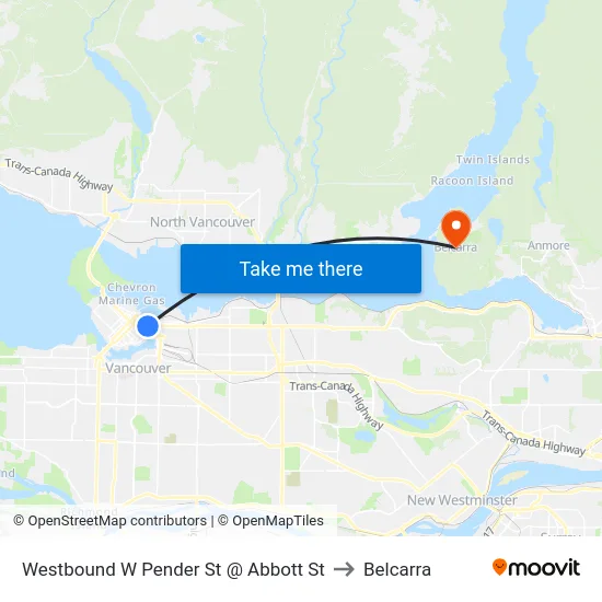 Westbound W Pender St @ Abbott St to Belcarra map
