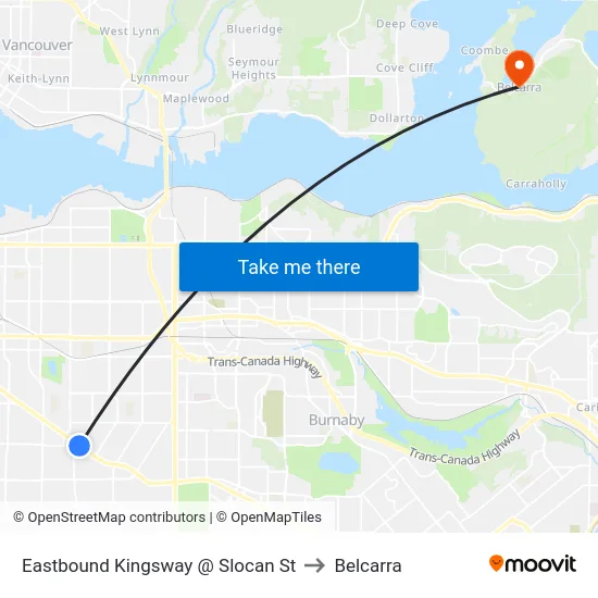 Eastbound Kingsway @ Slocan St to Belcarra map