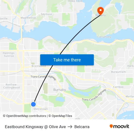 Eastbound Kingsway @ Olive Ave to Belcarra map