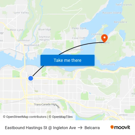 Eastbound Hastings St @ Ingleton Ave to Belcarra map