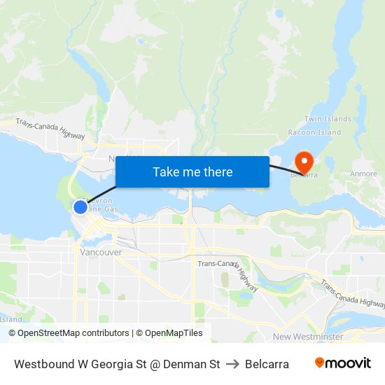 Westbound W Georgia St @ Denman St to Belcarra map