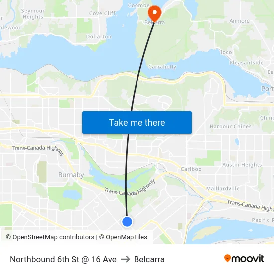 Northbound 6th St @ 16 Ave to Belcarra map