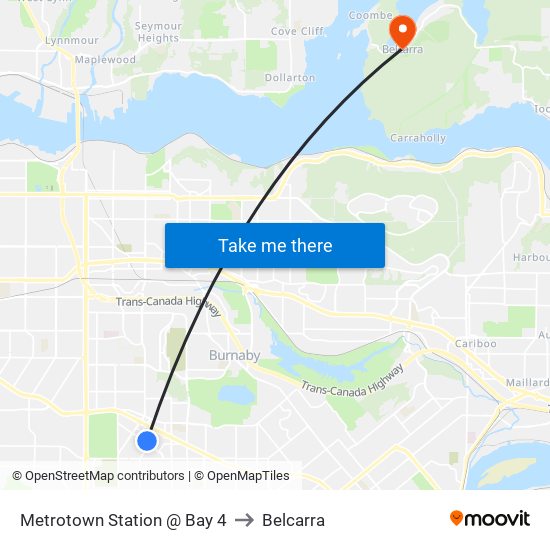 Metrotown Station @ Bay 4 to Belcarra map