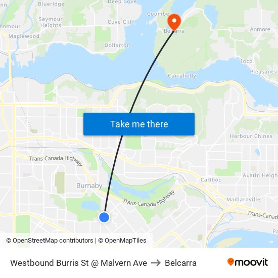 Westbound Burris St @ Malvern Ave to Belcarra map