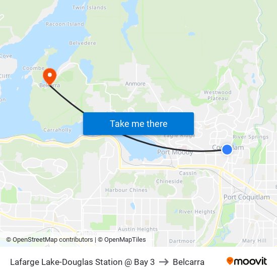 Lafarge Lake-Douglas Station @ Bay 3 to Belcarra map