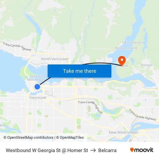 Westbound W Georgia St @ Homer St to Belcarra map