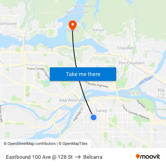 Eastbound 100 Ave @ 128 St to Belcarra map