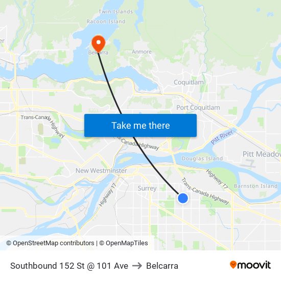Southbound 152 St @ 101 Ave to Belcarra map