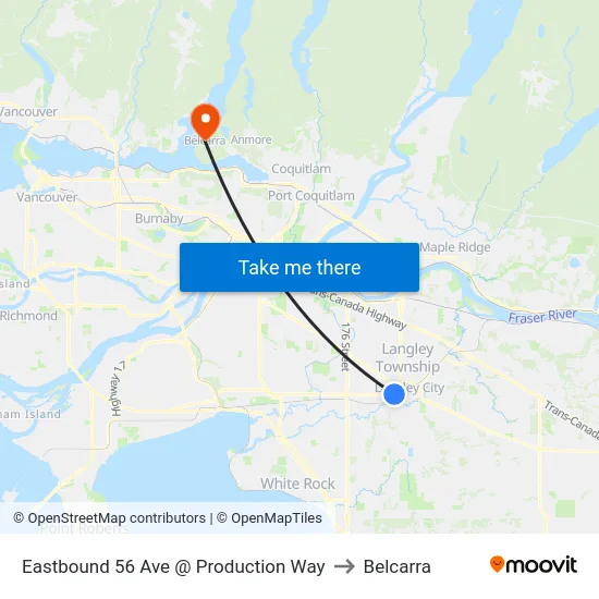 Eastbound 56 Ave @ Production Way to Belcarra map
