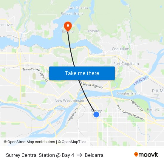 Surrey Central Station @ Bay 4 to Belcarra map