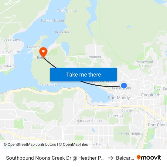 Southbound Noons Creek Dr @ Heather Place to Belcarra map