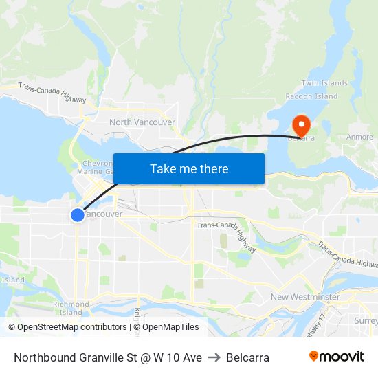 Northbound Granville St @ W 10 Ave to Belcarra map
