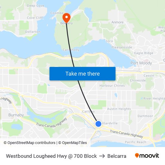 Westbound Lougheed Hwy @ 700 Block to Belcarra map