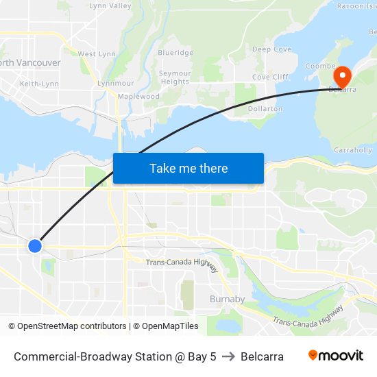 Commercial-Broadway Station @ Bay 5 to Belcarra map