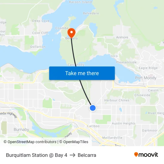 Burquitlam Station @ Bay 4 to Belcarra map