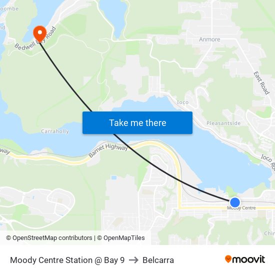 Moody Centre Station @ Bay 9 to Belcarra map