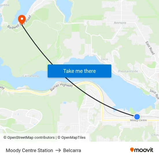 Moody Centre Station to Belcarra map