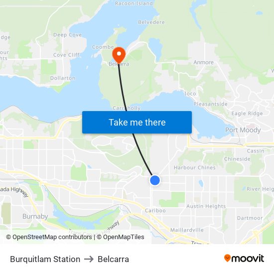 Burquitlam Station to Belcarra map