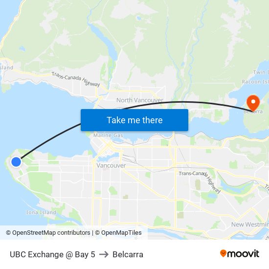 UBC Exchange @ Bay 5 to Belcarra map