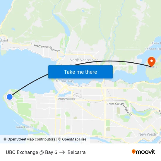 UBC Exchange @ Bay 6 to Belcarra map