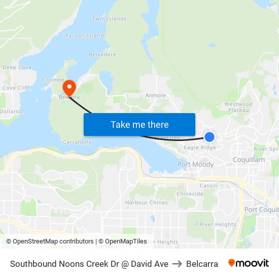 Southbound Noons Creek Dr @ David Ave to Belcarra map