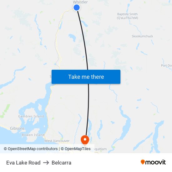 Eva Lake Road to Belcarra map