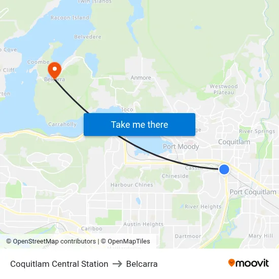 Coquitlam Central Station to Belcarra map