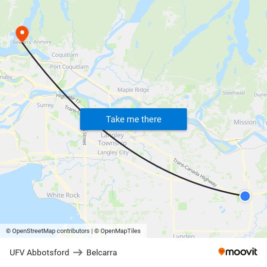 UFV - Abbotsford to Belcarra map