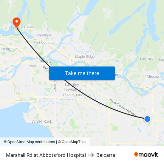 Abbotsford Hospital to Belcarra map