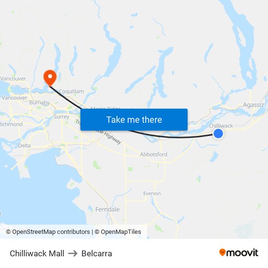 Chilliwack Mall to Belcarra map