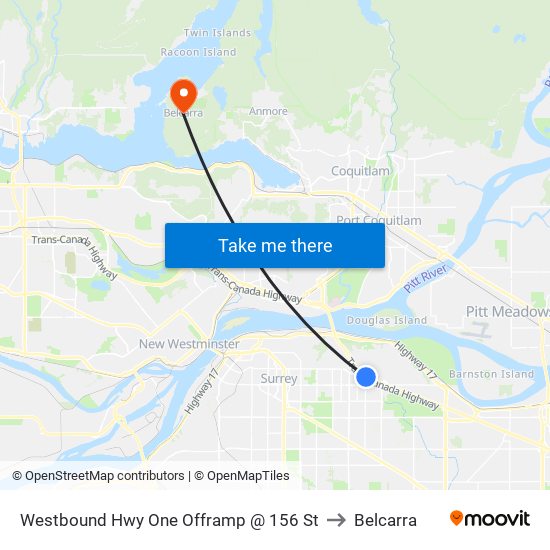 Westbound Hwy One Offramp @ 156 St to Belcarra map