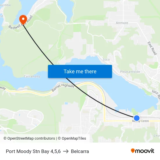 Port Moody Stn Bay 4,5,6 to Belcarra map