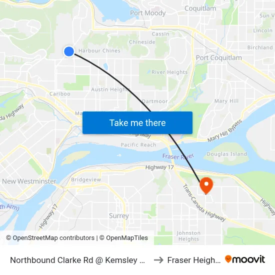 Northbound Clarke Rd @ Kemsley Ave to Fraser Heights map