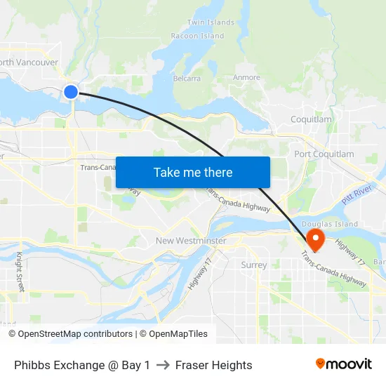 Phibbs Exchange @ Bay 1 to Fraser Heights map