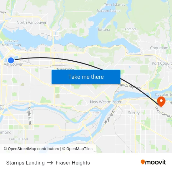Stamps Landing to Fraser Heights map