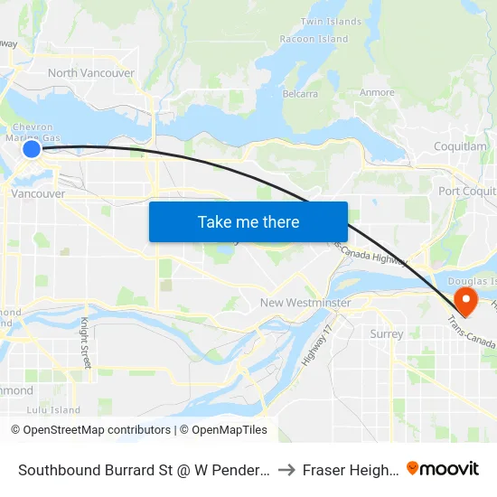 Southbound Burrard St @ W Pender St to Fraser Heights map