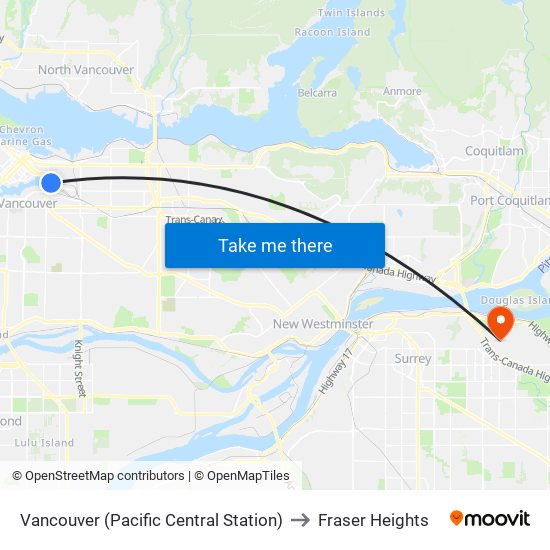 Vancouver (Pacific Central Station) to Fraser Heights map